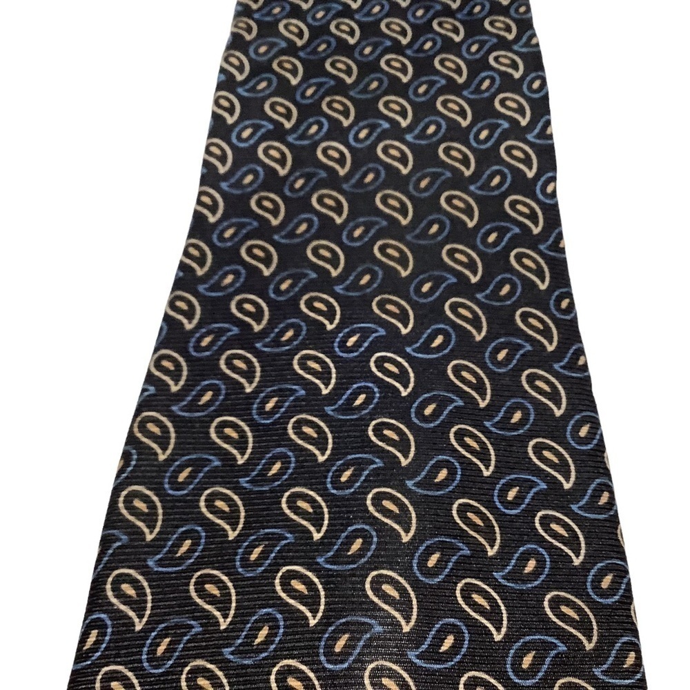 TOMMY HILFIGER Silk‎ Paisley Print Necktie OS Blue Black Italian Silk